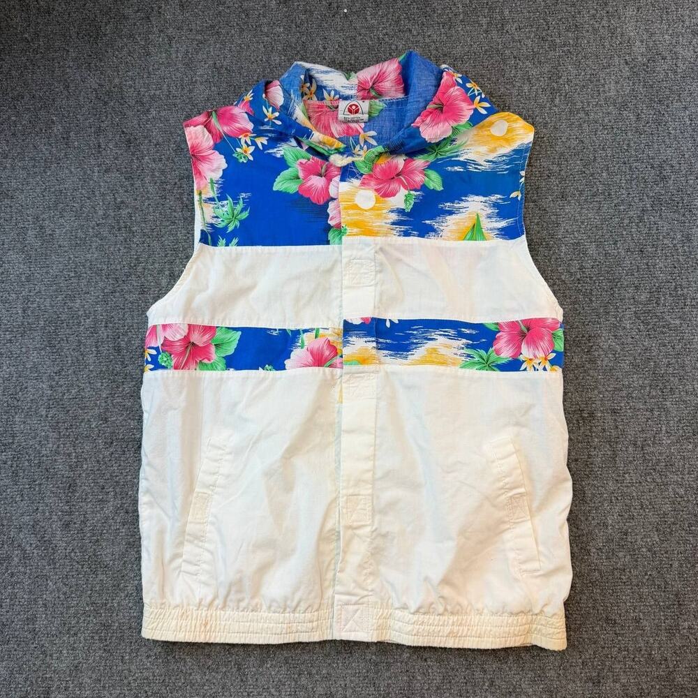 Vintage Mega Sport Unisex Sleeveless Floral Vest Hoodie Cotton Blend M